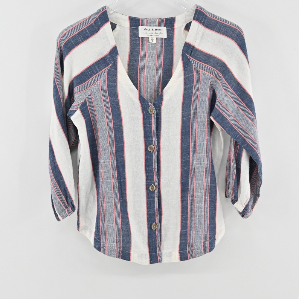 Cloth & Stone Anthropologie Striped Button Front Top Womens Size XS Cotton Blue